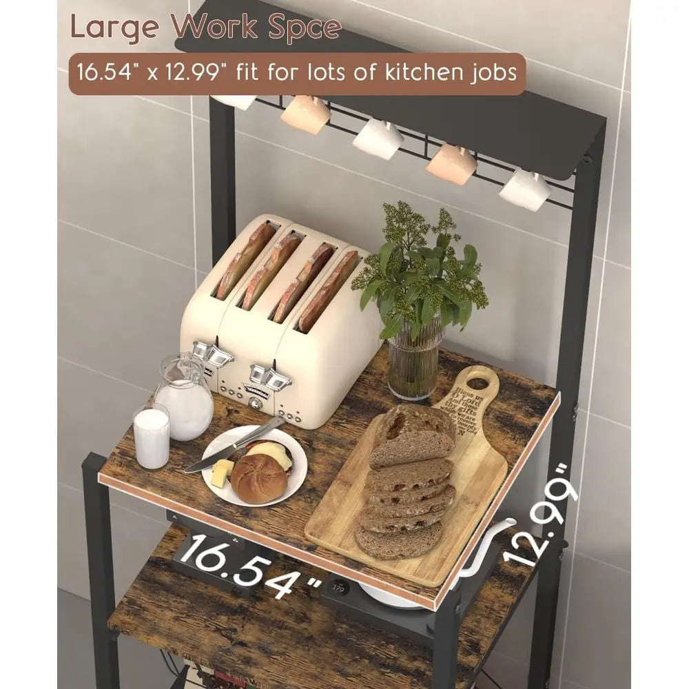 Compact 4-Tier Coffee Bar with Hooks and Basket, Space-Saving Stand, Kitchen Storage Rack for Entryway, Living Room, Café, Black