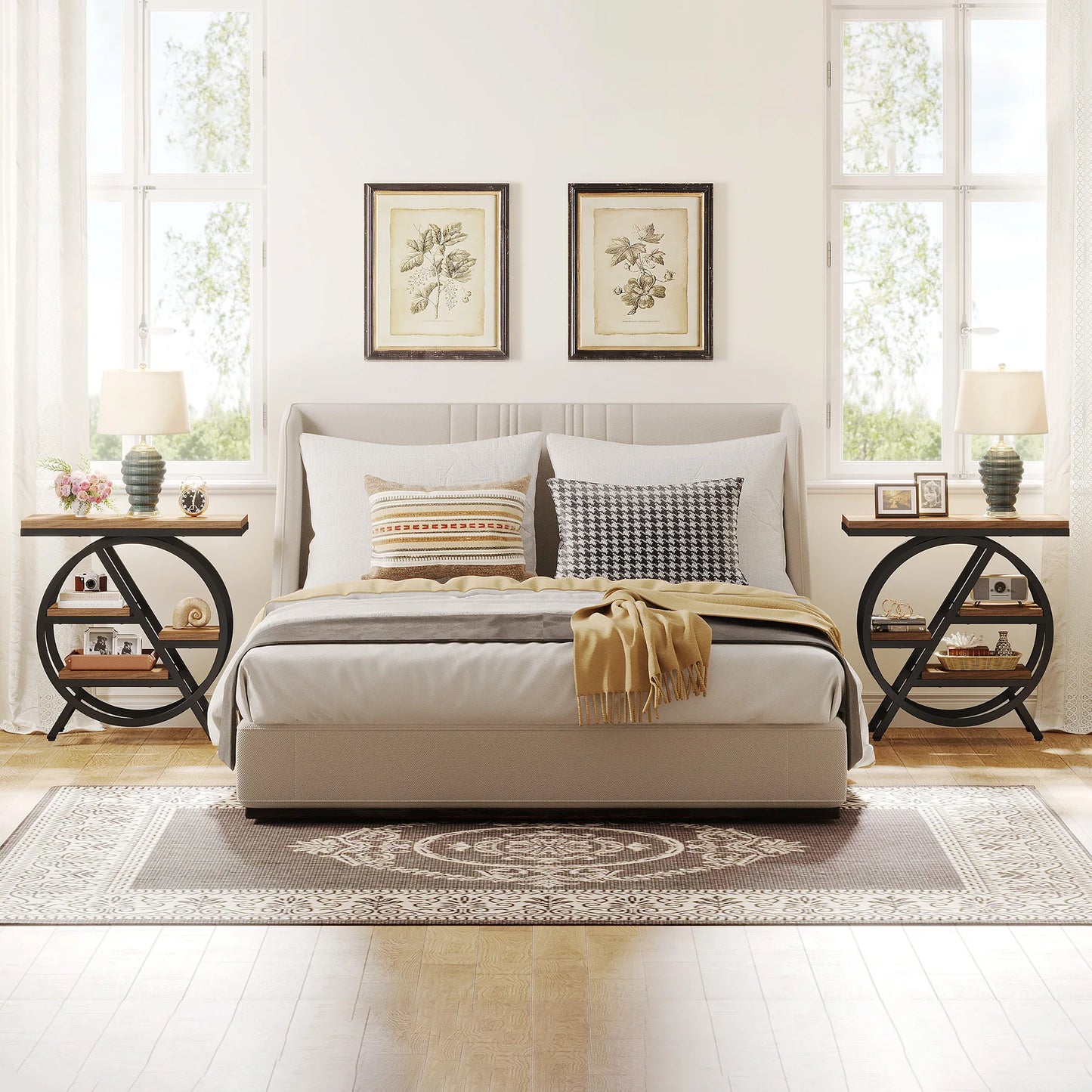 Tribesigns End Table for Living Room, 3-Tier Narrow Side Table with Storage, Wood Sofa Side Table with Geometric Metal Frame