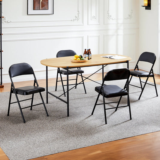 JHK Leather Padded Folding Chair 4 Pack, Sturdy Metal Living Room Dinner Chairs, Easy to Use Storage Outdoor, Home, Office