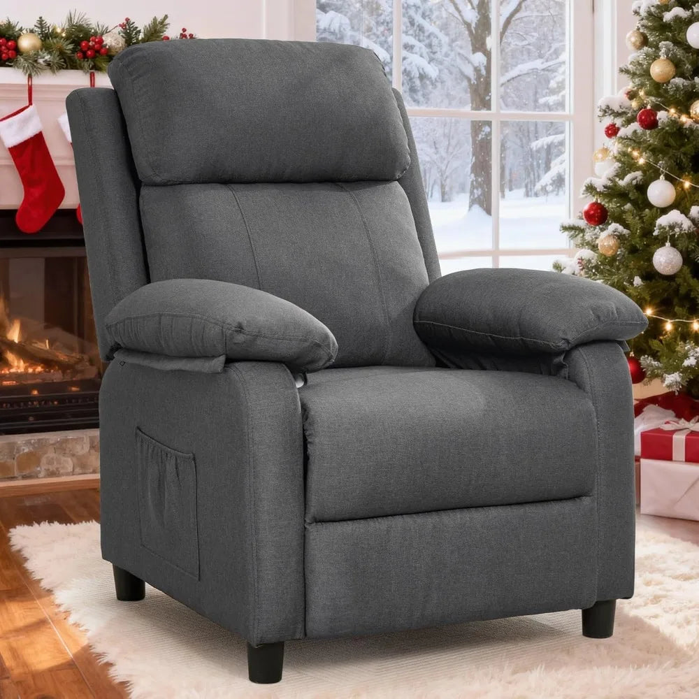 Recliner Chair, Padded Deep Seat Reading Chair with Side Pockets, Small Recliners, Customized