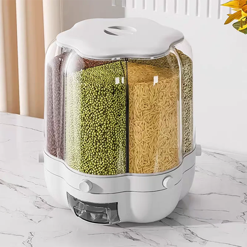 Rotating Food Storage Containers, Rice Distributor, Transparent Large Capacity Beans, Grain Container With Lid