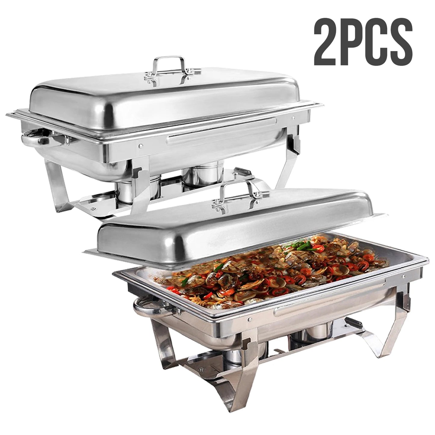 Chafing Dish Buffet Set 8QT Electric Stainless Steel 2 Pack Full Size Pans Food Warmer Chafing Fuel Holder for Party Catering