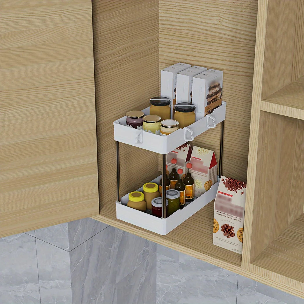 Under Bathroom Sink Organizers – Countertop Storage Racks for Cosmetics, Kitchen & Bathroom Use, Large, Medium, Small Sizes