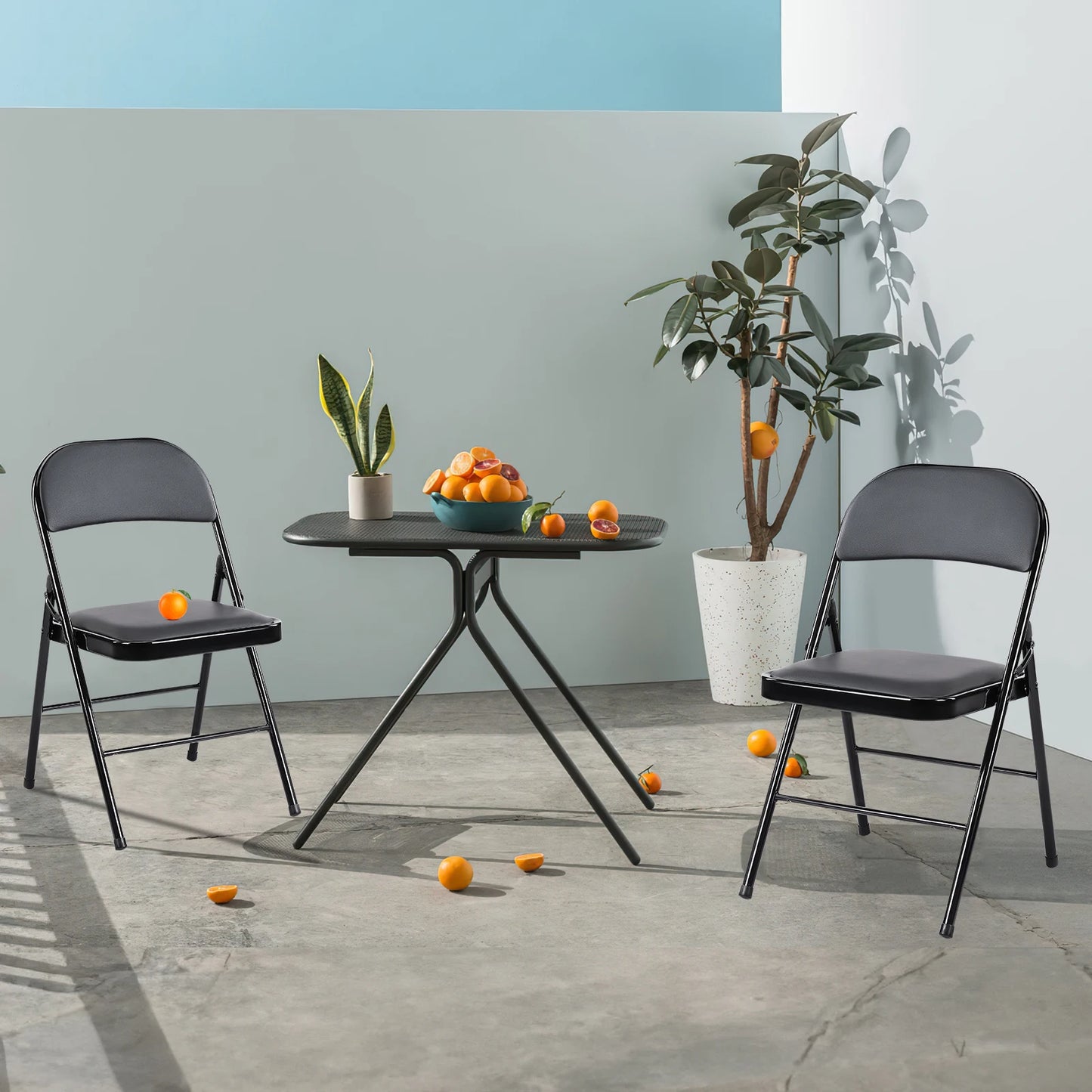JHK Leather Padded Folding Chair 4 Pack, Sturdy Metal Living Room Dinner Chairs, Easy to Use Storage Outdoor, Home, Office