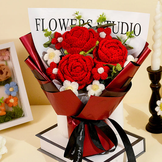 Handmade Crochet Red Rose Flowers Bouquet, for Mother's Day, Valentine's Day, Anniversary, Birthday