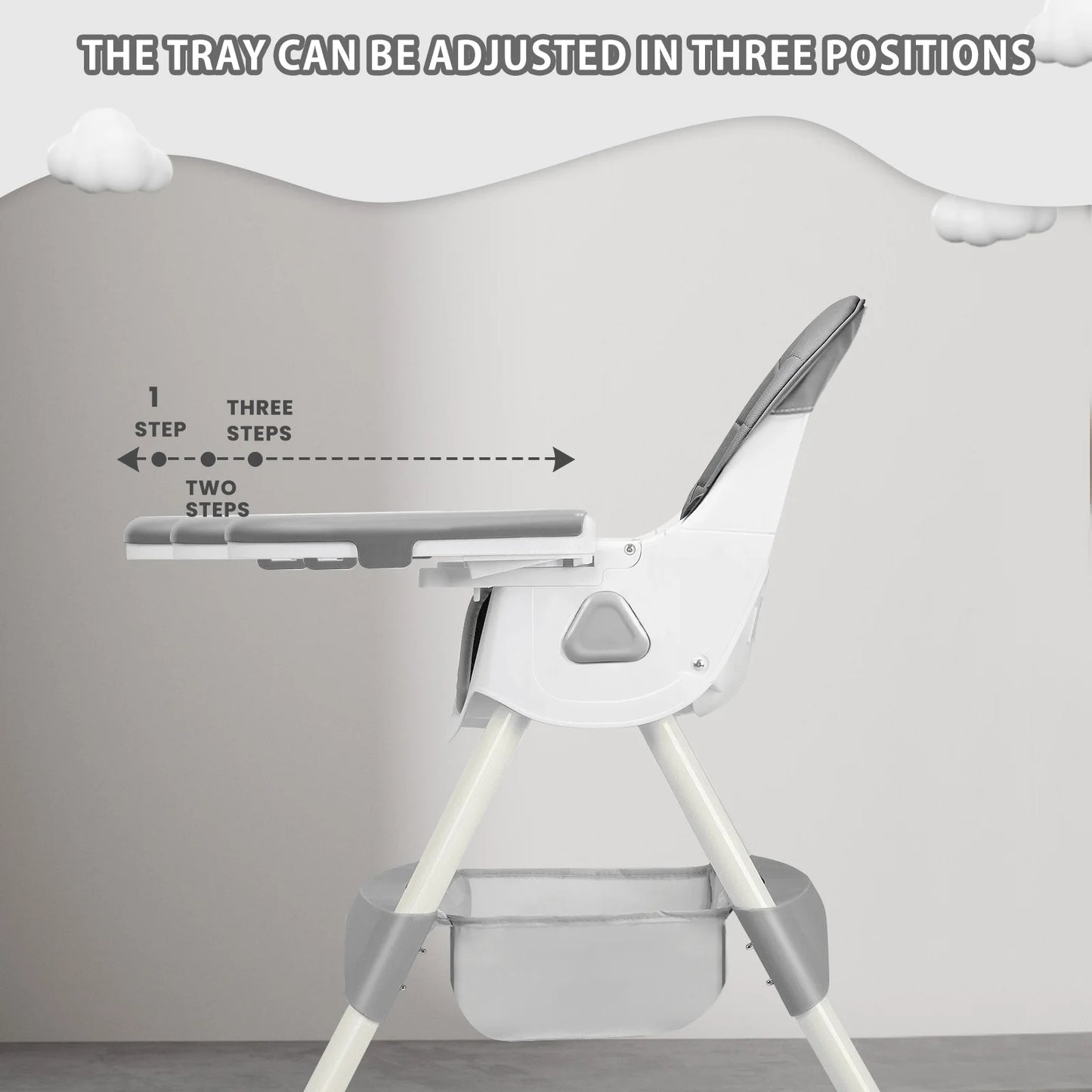 Foldable Baby High Chair 6 Months Plus, with Large Anti-slip Pad & Toy Rack, Easy to Clean