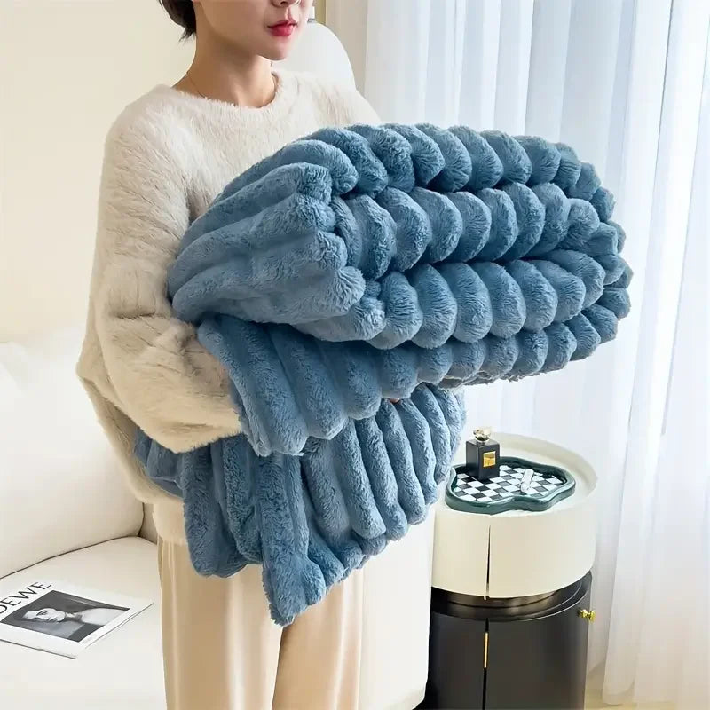 Light luxury Solid Color Multifunctional Rabbit Velvet Blanket, Winter Thick Warm Flannel Used For Bedroom, Living Room