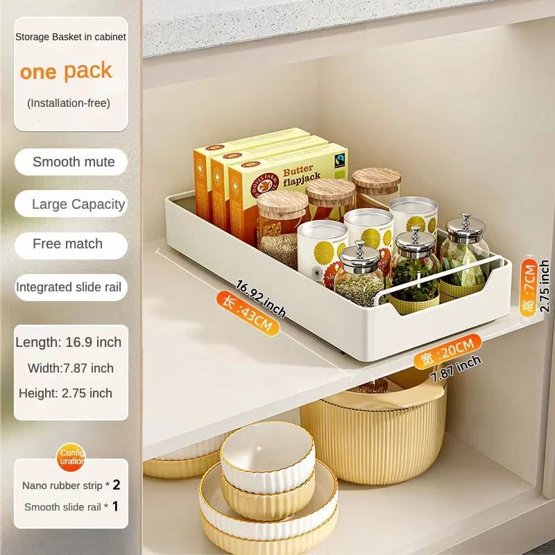 New Kitchen Storage Rack with Slide Rails Pull-out Kitchen Drawer, Storage Tray, Spice Box, Storage Shelf, Cabinets Organizer