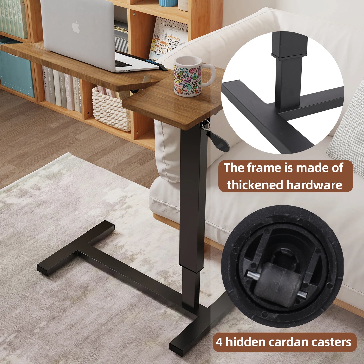 Height Adjustable Table,  Bedside desk,  Laptop Table with Hidden Rolling Wheels