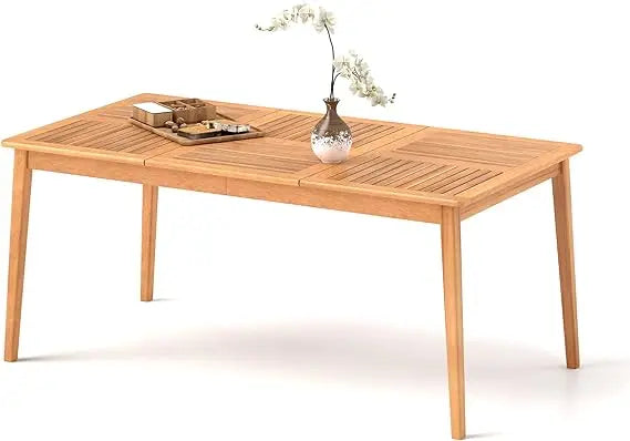 Wooden Outdoor Dining Table for 6, 67 x 35 Rectangular Acacia Wood Slatted Patio Table w/Umbrella Hole