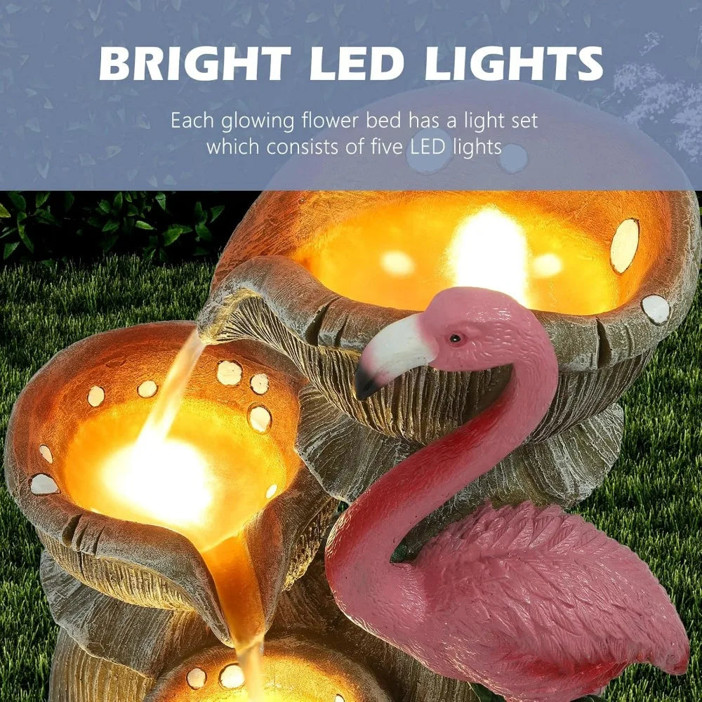 5 Tier Outdoor Indoor Water Feature Fountain, Flamingo Ornamental Cascading Waterfall with 5 LED Lights