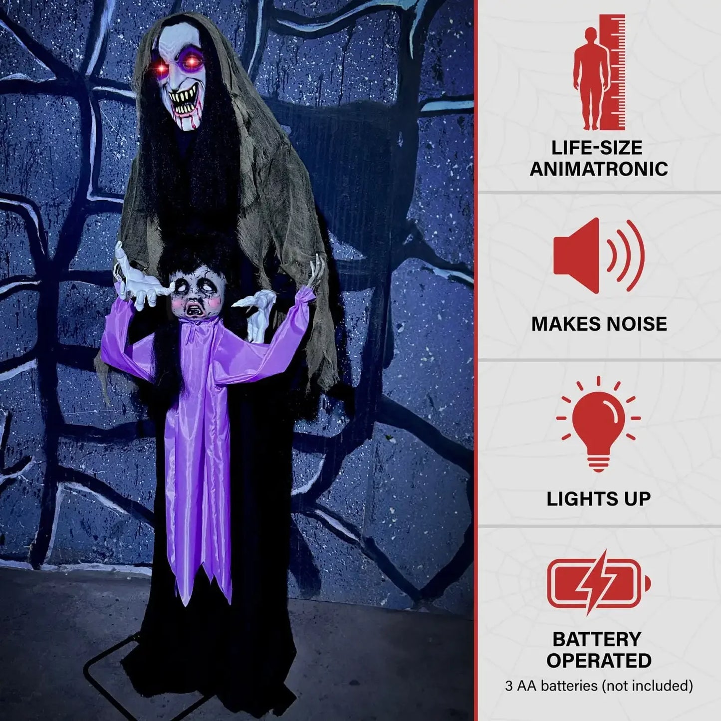 Scary Vampire Lady Animatronic with Baby & Sound - Haunted Hill Farm Halloween Decoration for Yard Haunts