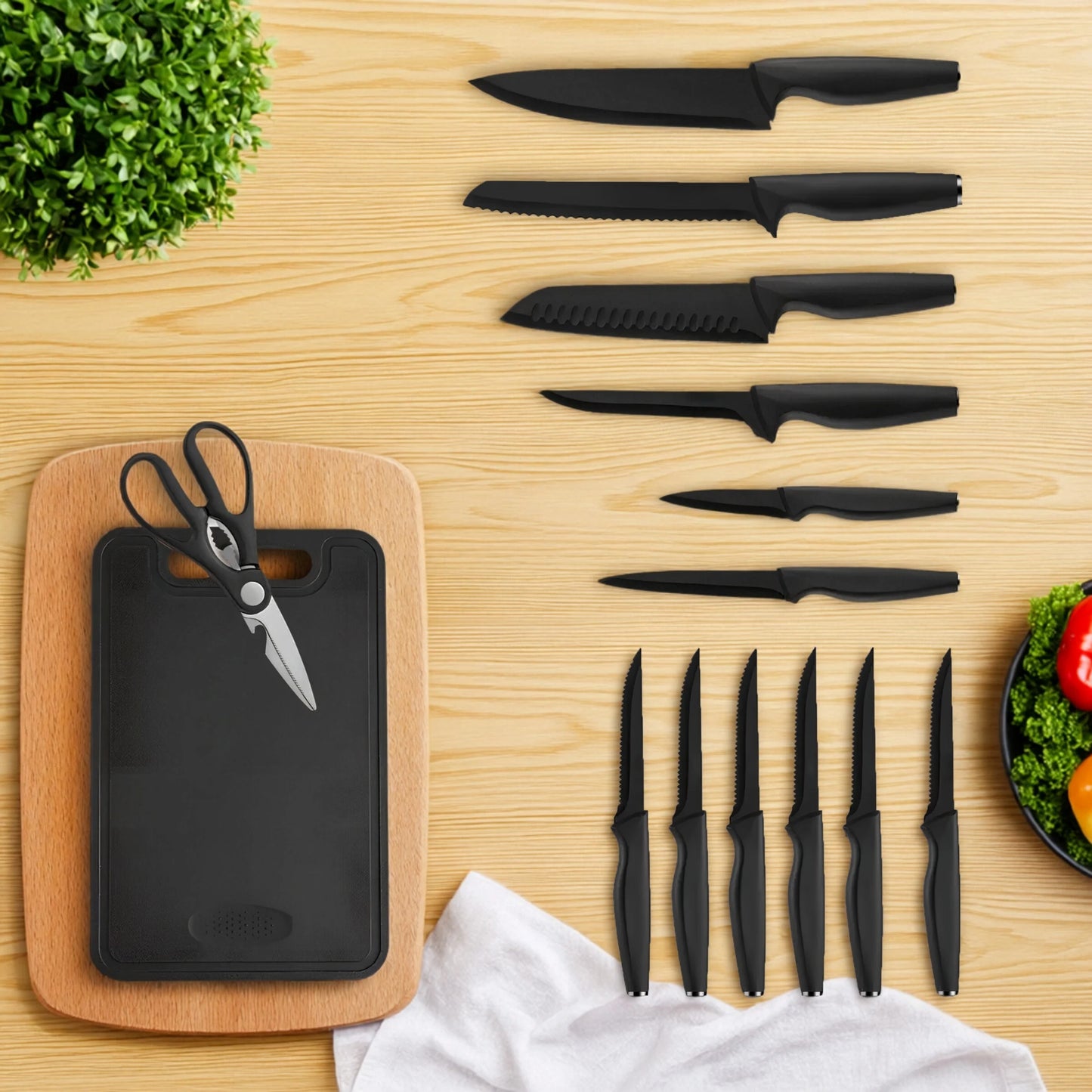 15 pieces kitchen stainless steel knife set, multi-purpose, ergonomic for long-term use without getting tired, all-round cutting