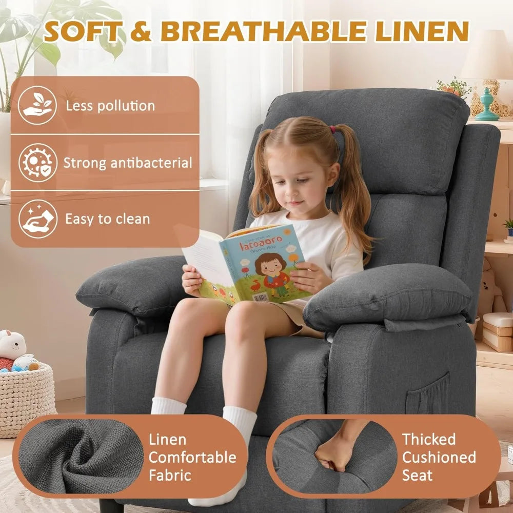 Recliner Chair, Padded Deep Seat Reading Chair with Side Pockets, Small Recliners, Customized