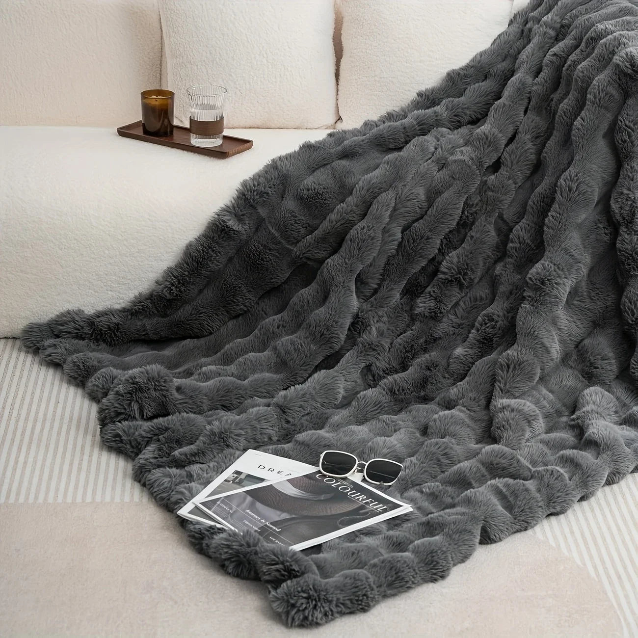 Faux Rabbit Soft, Warm, 1pc Cozy Faux Rabbit Fleece Blanket | Throw for Bedroom, Guest Room, Living Room, Student Dormitory