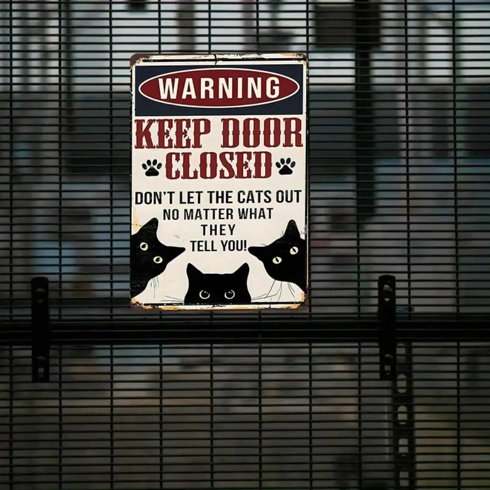 Tin Sign Funny Warning Keep Door Closed - Cats Inside Humorous Pet Sign, Perfect For Pet Owners, 8x12 Inches