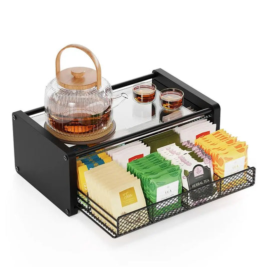 Tea Organizer and Storage with Drawers, Divided Compartments Storage, Kitchen Organizers