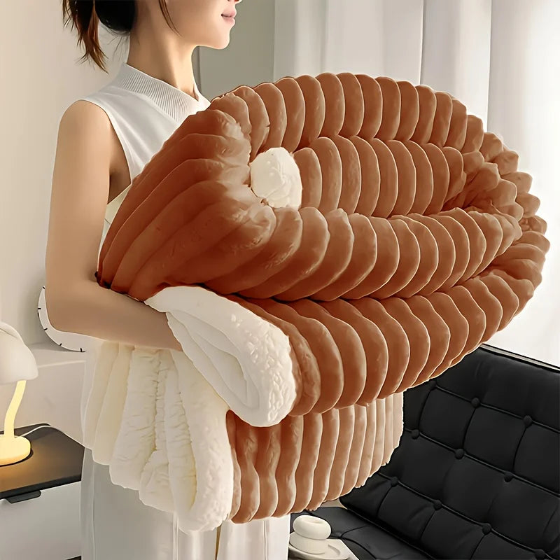 1pc Weighted Fleece Blanket -Soft, Warm, Throw for Bedroom, Living Room, Student Dormitory, Car, Sofa,8lbs With Sherpa