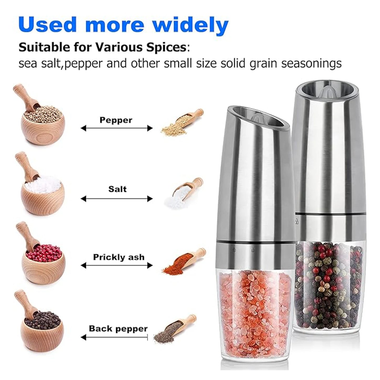 1pc or 2pcs, Gravity Electric Salt And Pepper Grinder - Salt & Pepper Mill Sets With LED Light, One Hand Automatic Operation, Adjustable coarseness