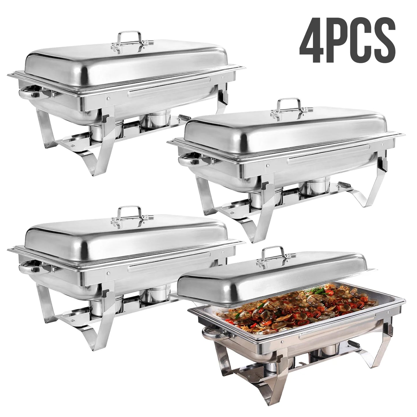 Chafing Dish Buffet Set 8QT Electric Stainless Steel 4/6 Pack Full Size Pans Food Warmer Chafing Fuel Holder for Party Catering