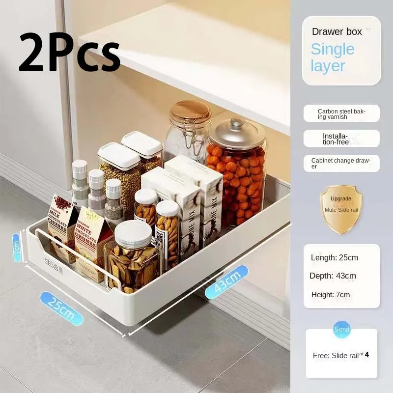 New Kitchen Storage Rack with Slide Rails Pull-out Kitchen Drawer, Storage Tray, Spice Box, Storage Shelf, Cabinets Organizer