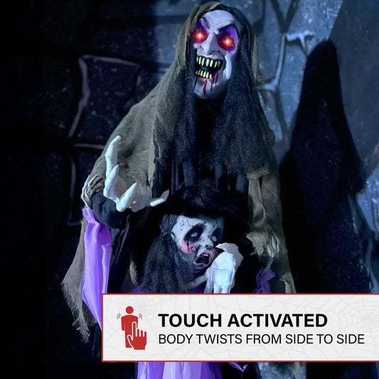 Scary Vampire Lady Animatronic with Baby & Sound - Haunted Hill Farm Halloween Decoration for Yard Haunts