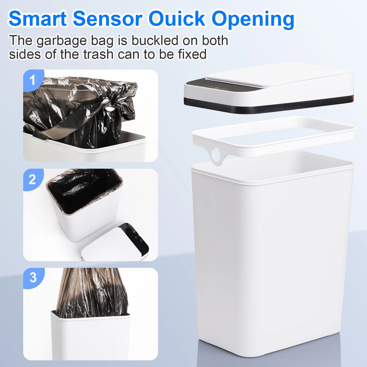 2 Pack  Bathroom Automatic Trash Cans Touchless Motion Sensor Slim with Lid for Bathroom Bedroom Living Room Office White