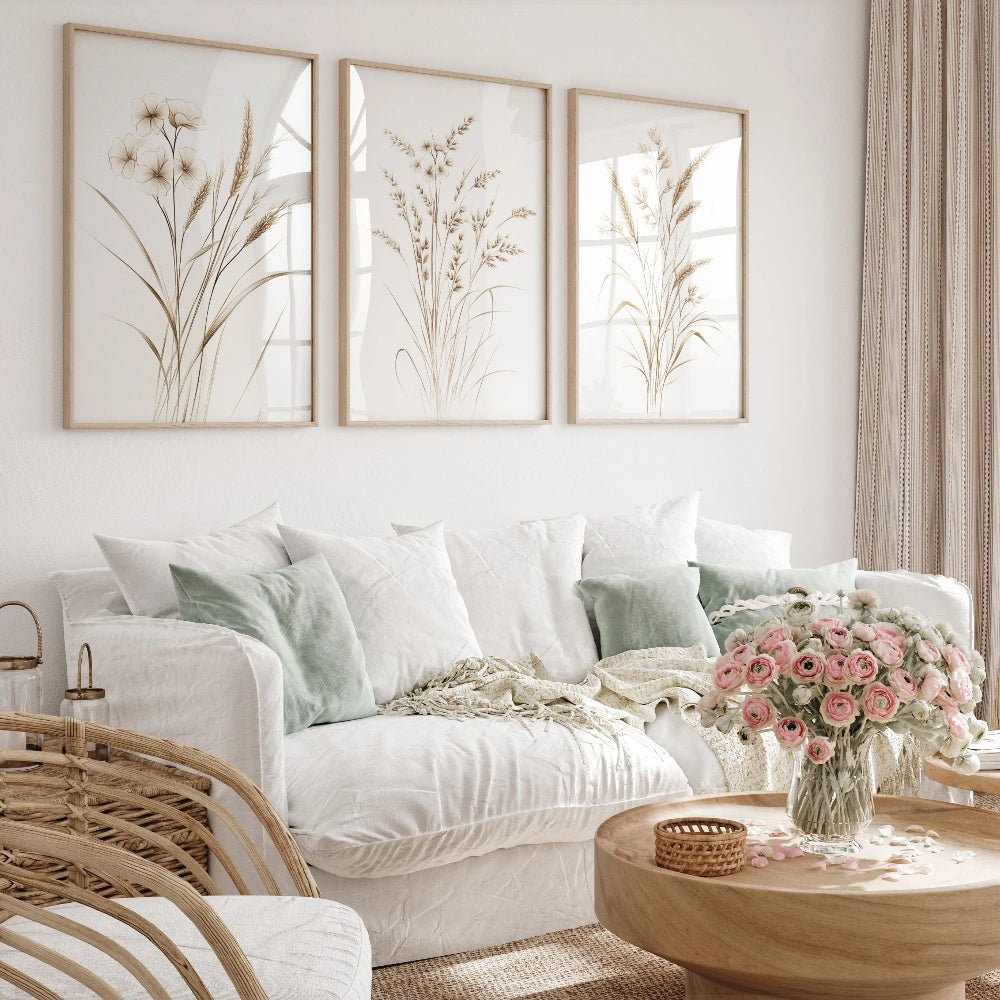 Beige Botanical Line Art Print Set Minimalist Floral Wall Decor Canvas Poster Prints Home Bedroom Living Room Decoration Gift