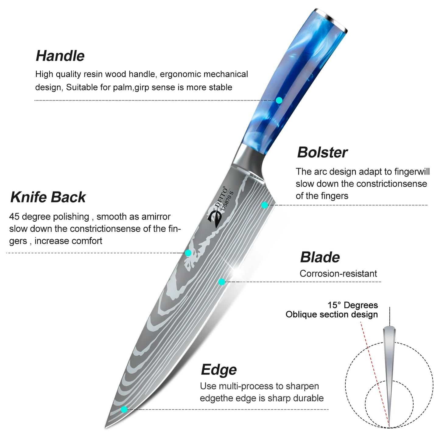 ZENG 8PCS Chef Knife Kitchen Knives Set Utility Boning Knife Cleaver Meat Fruit Bread Knife Japanese Santoku Knife with Cover