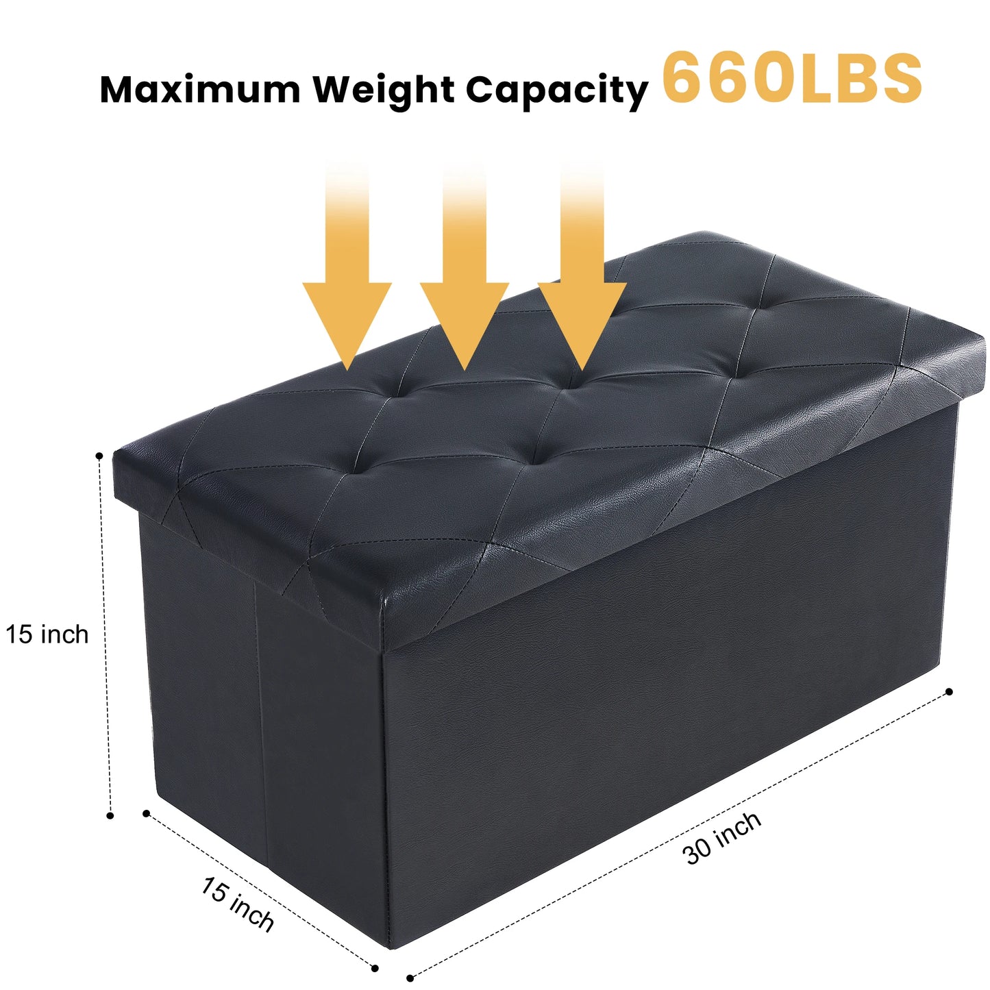 JHK 43 Inches Leather Folding Ottoman Storage, Footstool, Toy Box, Bedroom Bench, Load 660 lbs, Foot Rest Stool For Living Room