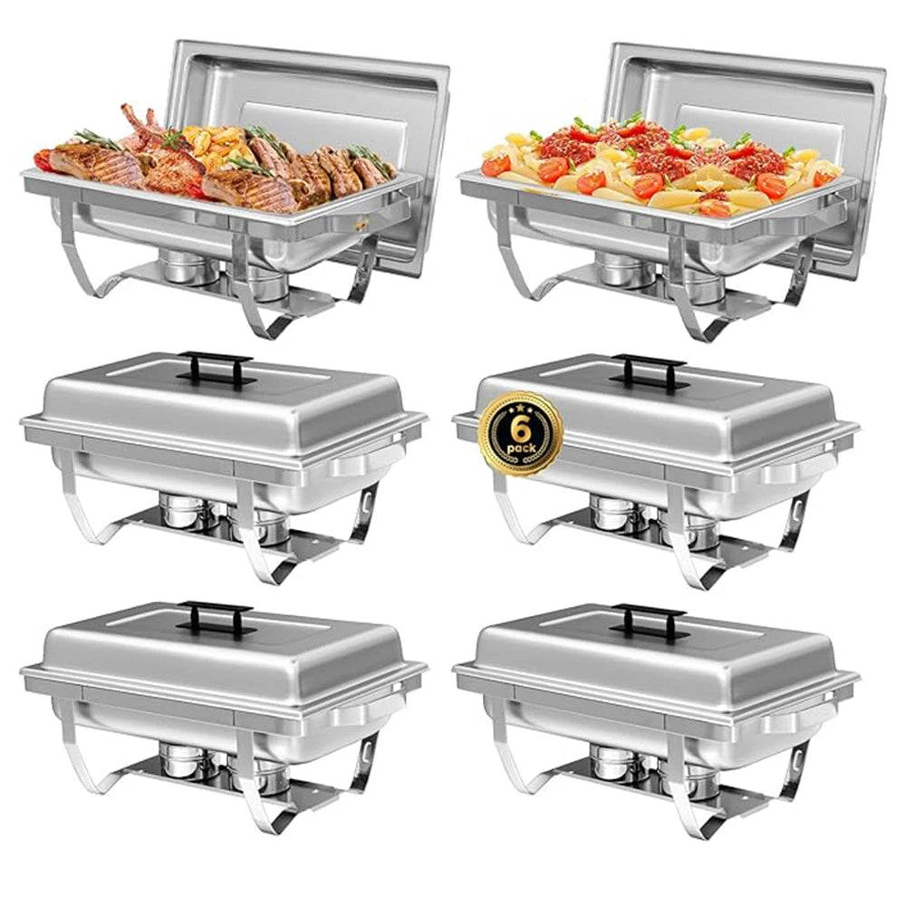 Chafing Dish Buffet Set 8QT Electric Stainless Steel 4/6 Pack Full Size Pans Food Warmer Chafing Fuel Holder for Party Catering