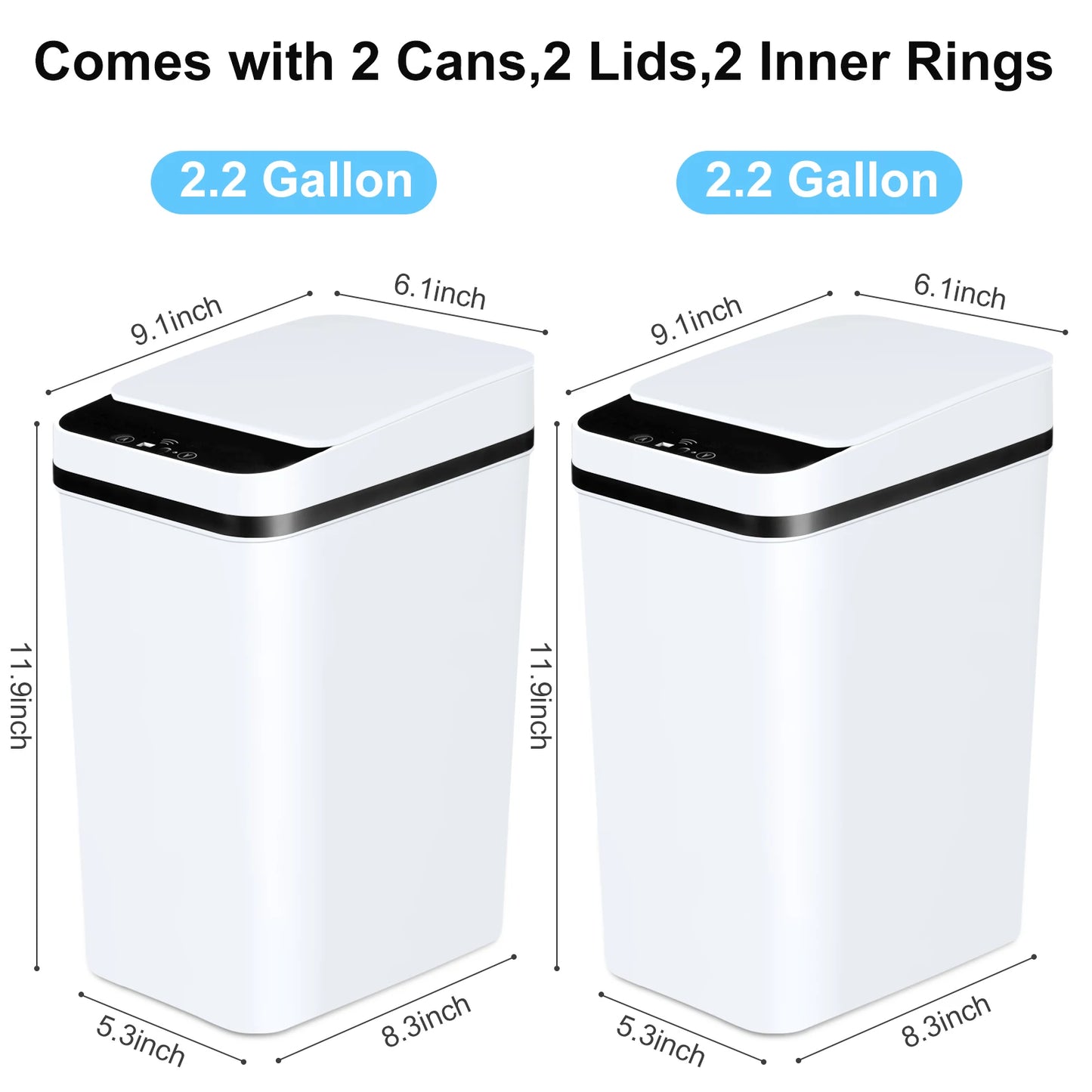 2 Pack  Bathroom Automatic Trash Cans Touchless Motion Sensor Slim with Lid for Bathroom Bedroom Living Room Office White