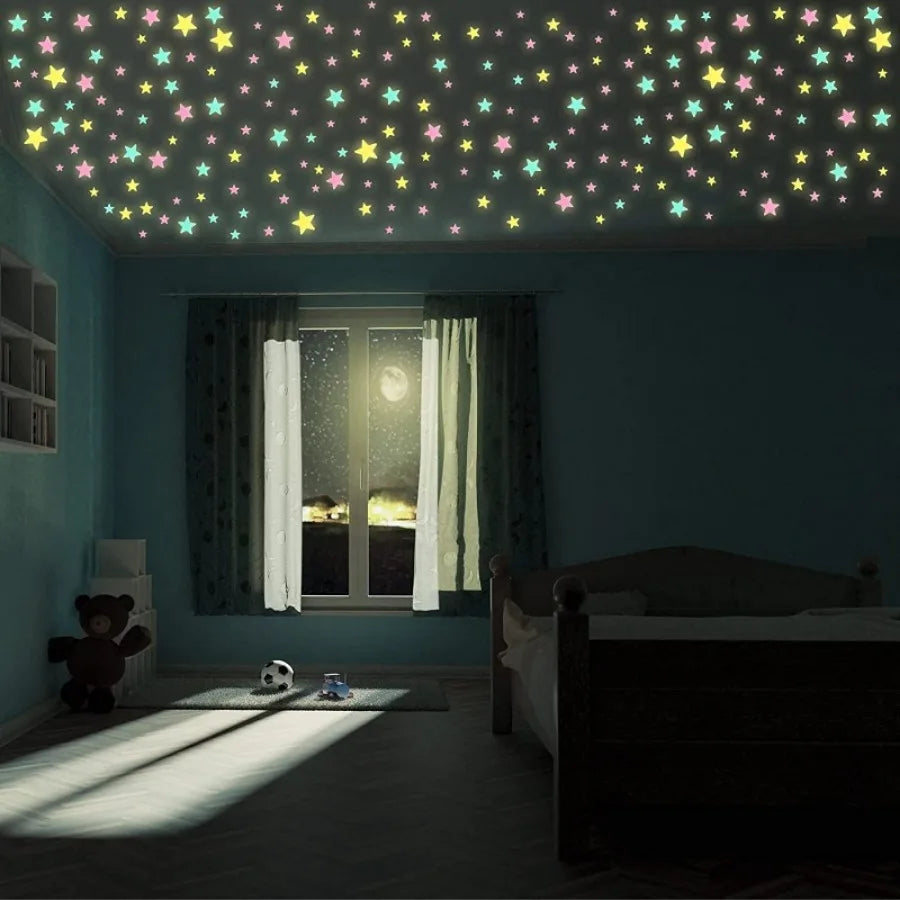 100pcs Star Wall Stickers Luminous Glow in The Dark Ceiling Decor for Bedroom, Create Starry Sky Wall Art
