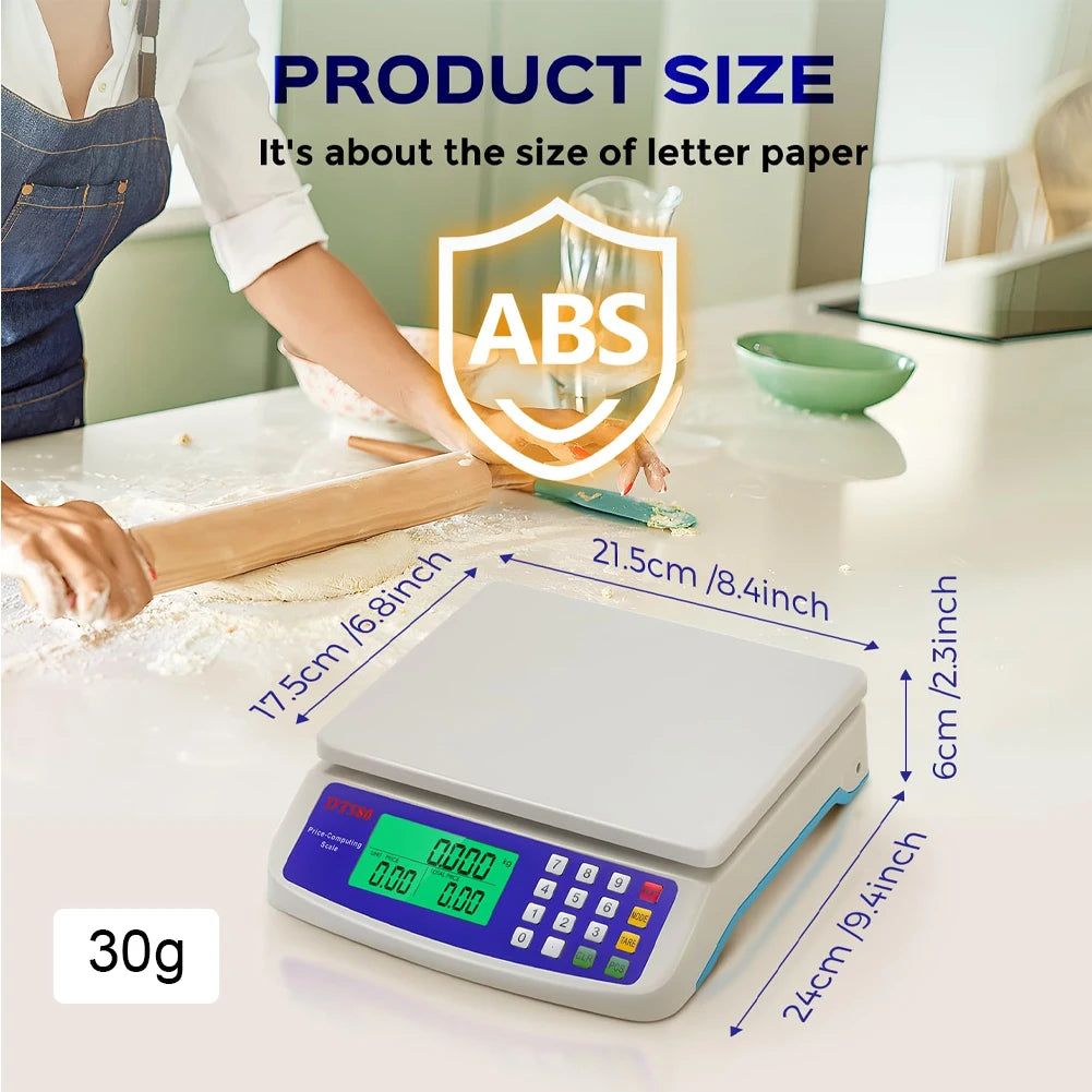 30kg/1g Large Digital Kitchen Scale with Tare Function Commercial Food Scale Price Computing Scale for Meat Vegetables