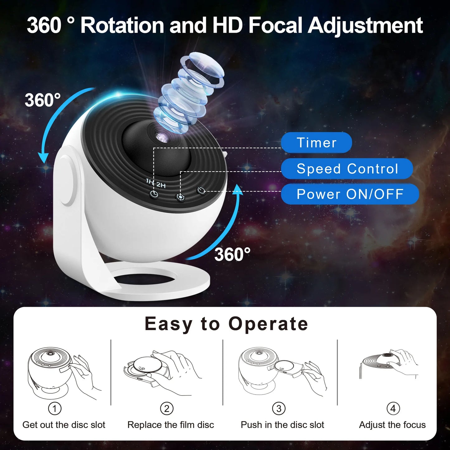 13 In 1 Galaxy Ultra Star Projector HD Image Area, LED Night Light, 13 Film Discs,360° Rotate 1/2h Timer for Kids&Adults Bedroom