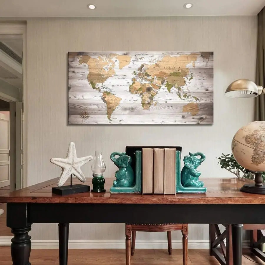 Wall Art 20x40 large map of the world Painting Ready to Hang Framed World Map Artwork Prints for Home