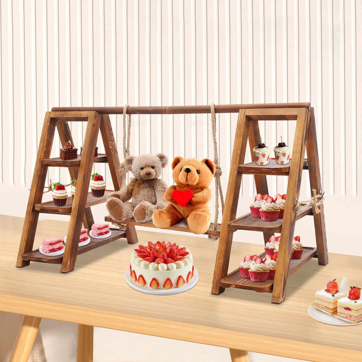 Wooden Dessert Display Stand Cake Stand, 3 Tier Serving Tray, Decorative Tiered Plate for Birthday Party Cupcake Decor
