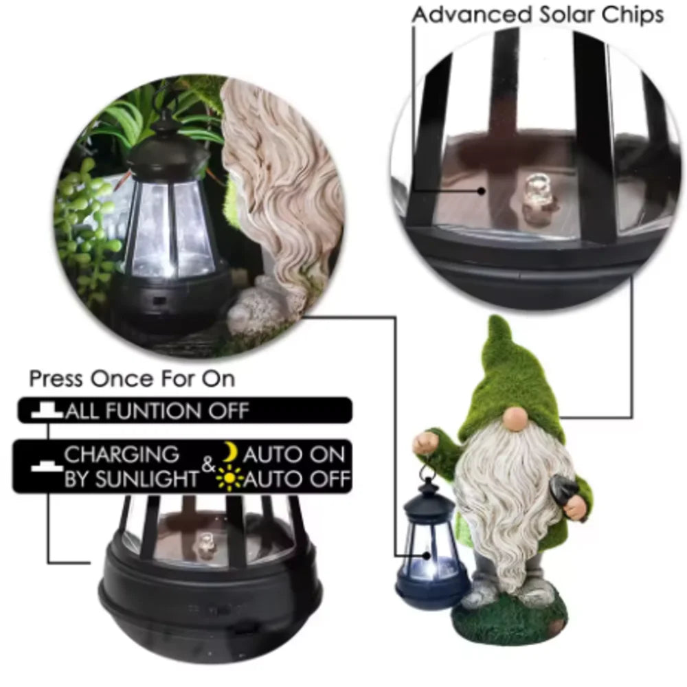 Solar-Powered Glow-in-the-Dark Fairy Sculpture Outdoor Miniature Gnome Decorative Statue Light Garden Lawn & Patio Decor