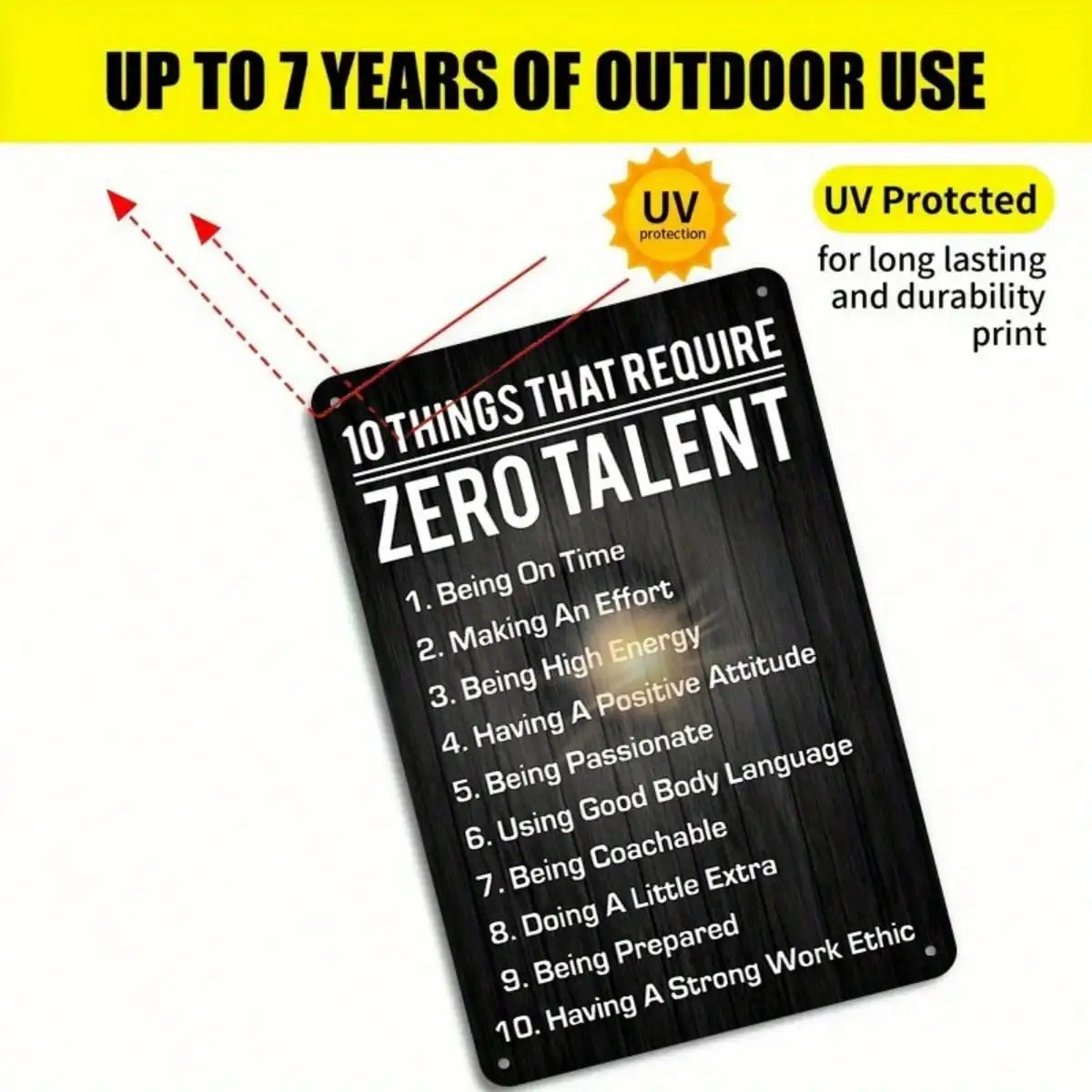 1PC Tin Sign Zero Talent List - Motivational Quote Wall Art, Funny Office/Home Decor, 8x12 Inches