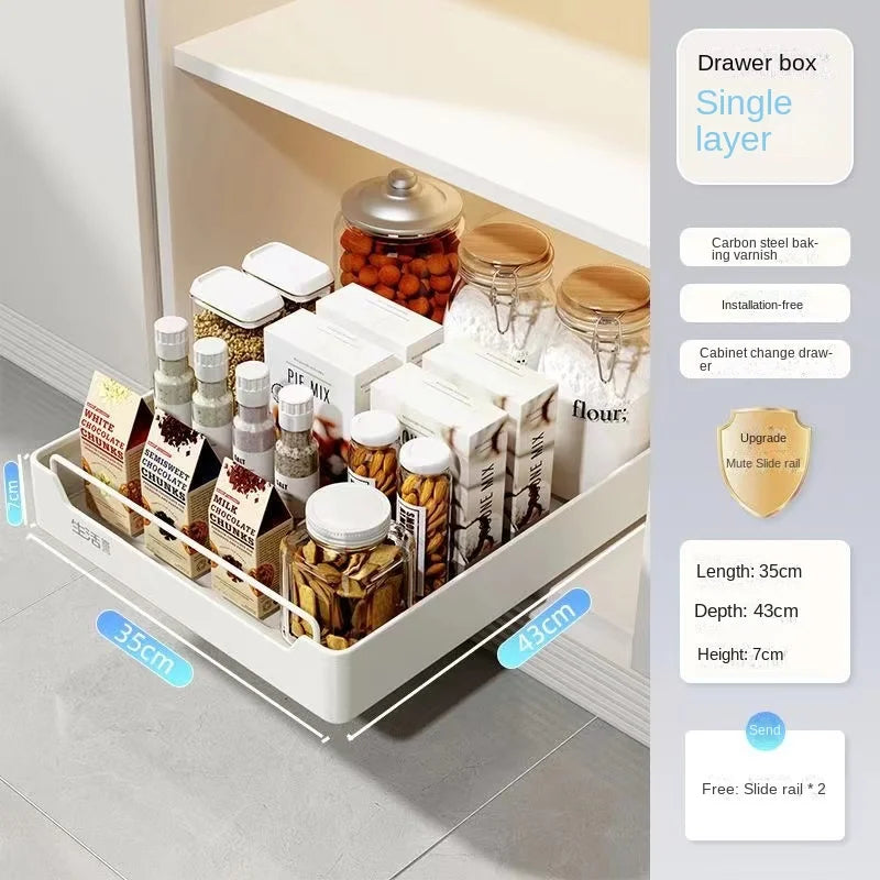 New Kitchen Storage Rack with Slide Rails Pull-out Kitchen Drawer, Storage Tray, Spice Box, Storage Shelf, Cabinets Organizer