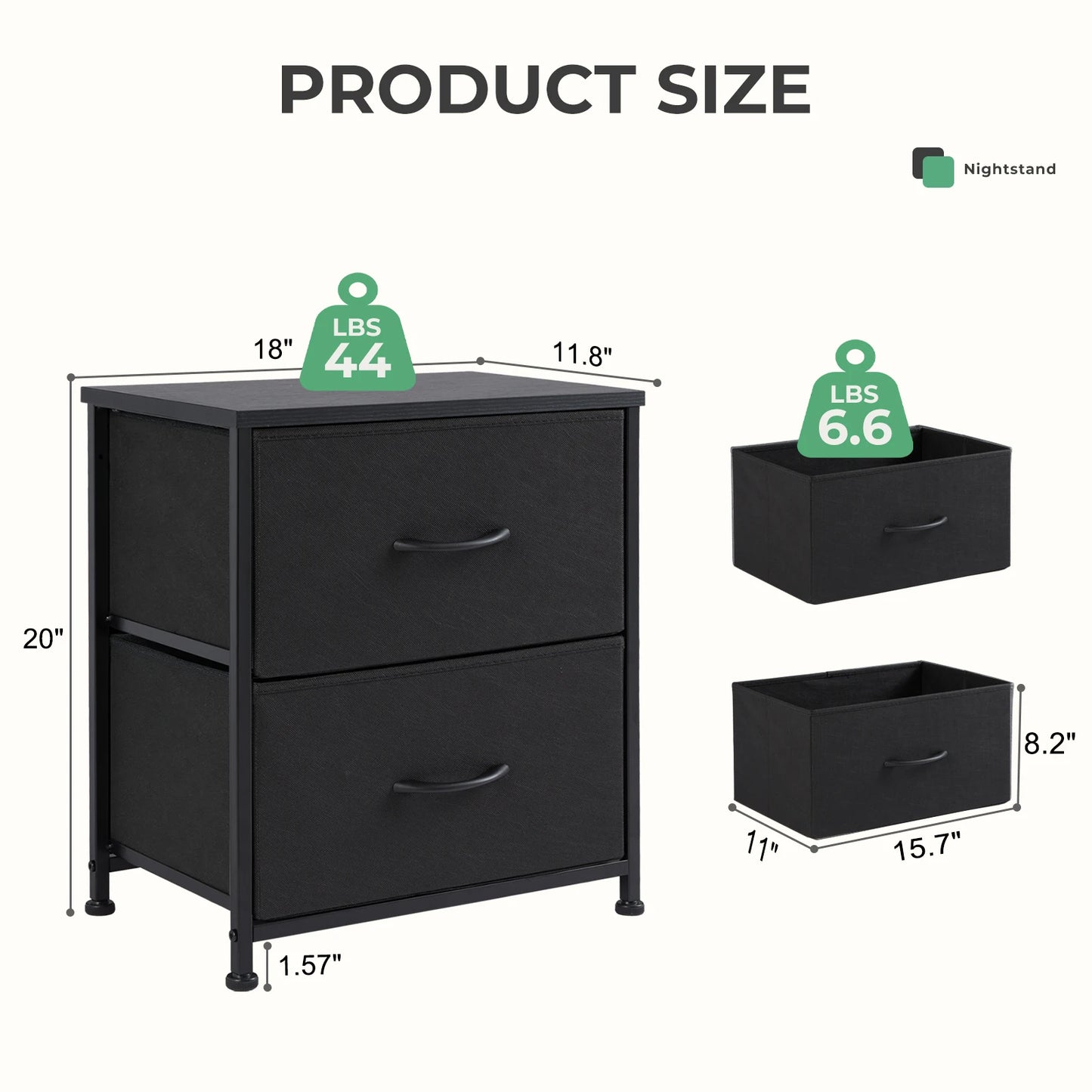 JHK Living Room Cabinet Layers Set of 2 Fabric Drawers, Bedside Nightstand Table, Closet Clothes Chest, Display Cabinet