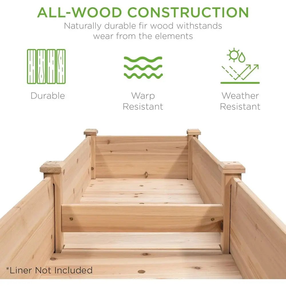 72 x 24 x 30 Inch Durable Wooden Elevated Garden Bed with Divider, Suitable for Patio, Balcony, and Backyard, Supports Up to 300