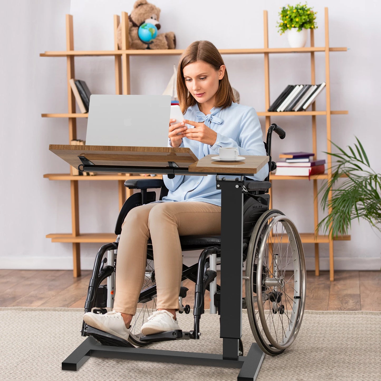 Height Adjustable Table,  Bedside desk,  Laptop Table with Hidden Rolling Wheels