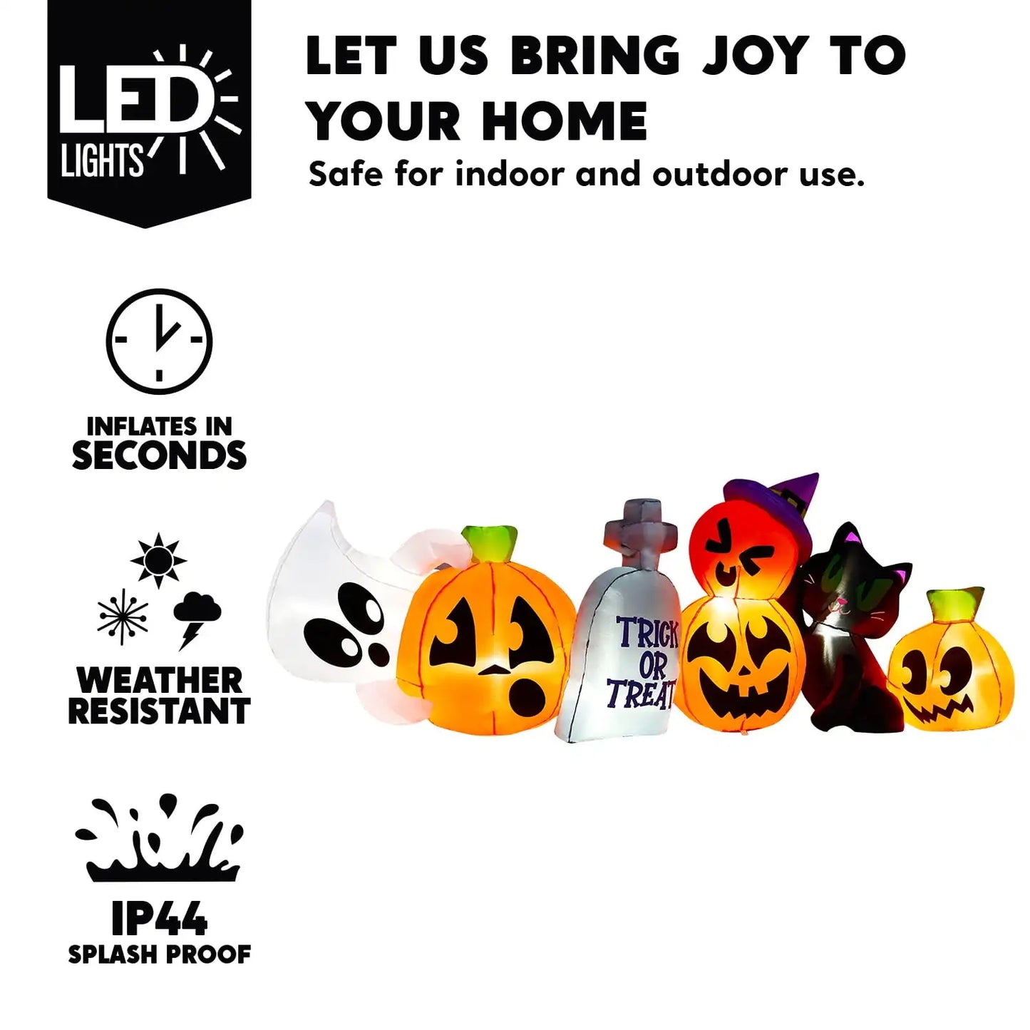 Joyfy 8 ft Halloween Inflatables Characters Long Light Up Pumpkin Ghost Cat Tombstone Halloween Blow up Yard Decorations
