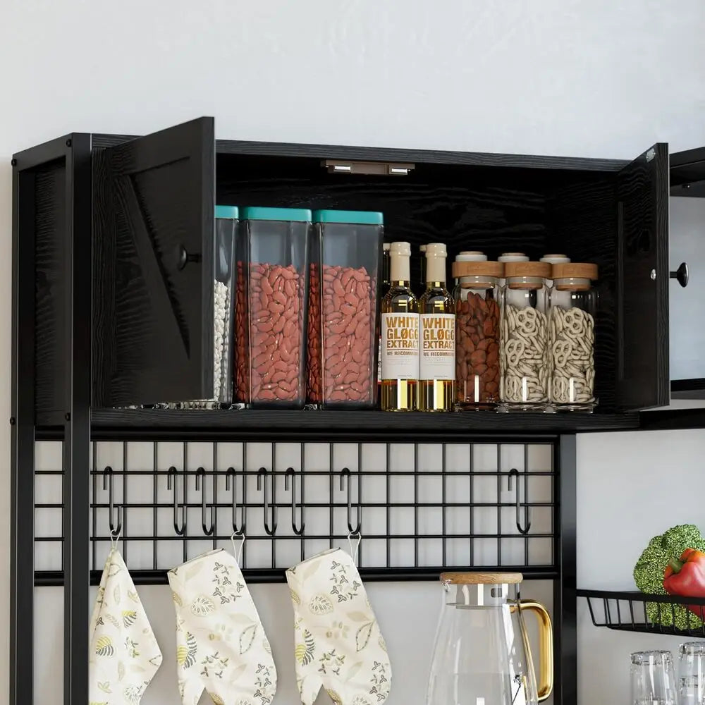IRONCK Bakers Rack with 2 Storage Cabinets and Power Outlet, 45.3 Inch Kitchen Microwave Stand with Storage, Coffee Bar Cabinet