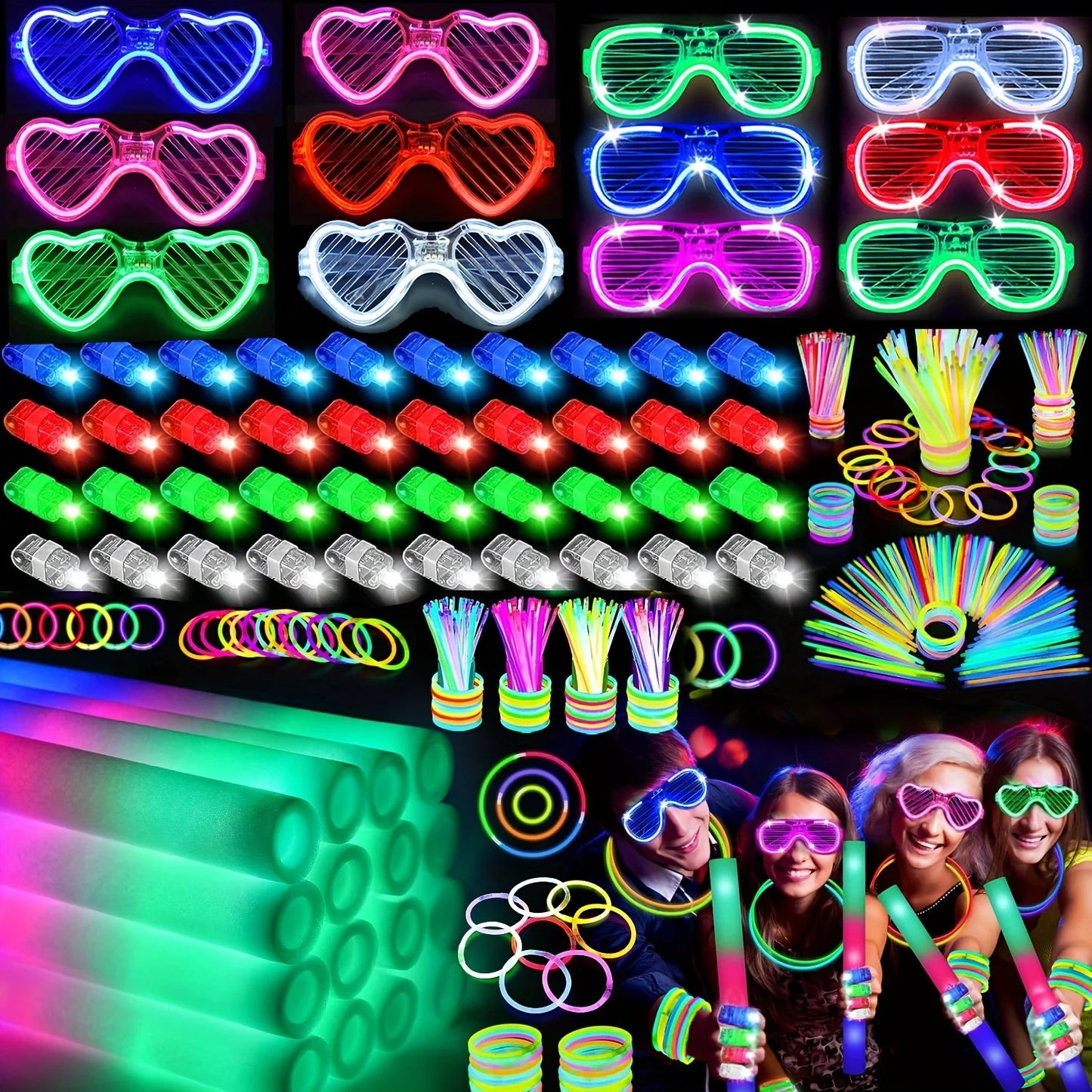 168Pcs Glow Stick Party Set, 12 Glow Glasses, 16 Foam Glow Sticks, 40 Finger Lights, 98 Glow Sticks, Suitable for Halloween, Christmas, Weddings, Birthdays, Holiday Decorations