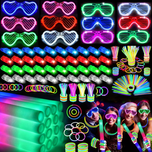 168Pcs Glow Stick Party Set, 12 Glow Glasses, 16 Foam Glow Sticks, 40 Finger Lights, 98 Glow Sticks, Suitable for Halloween, Christmas, Weddings, Birthdays, Holiday Decorations