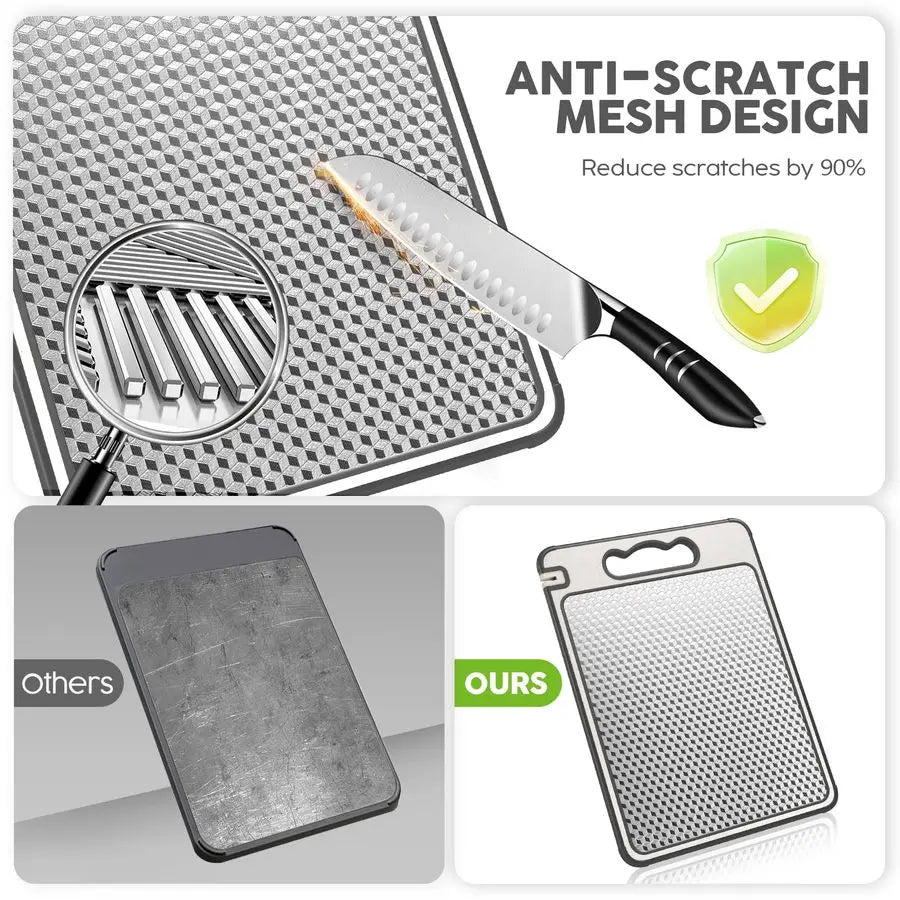 Sided 304 Stainless Steel amp Wheat Straw Cutting Board,Non Toxic Lightweight Chopping Board, Dishwasher Safe,Scratch Resistant
