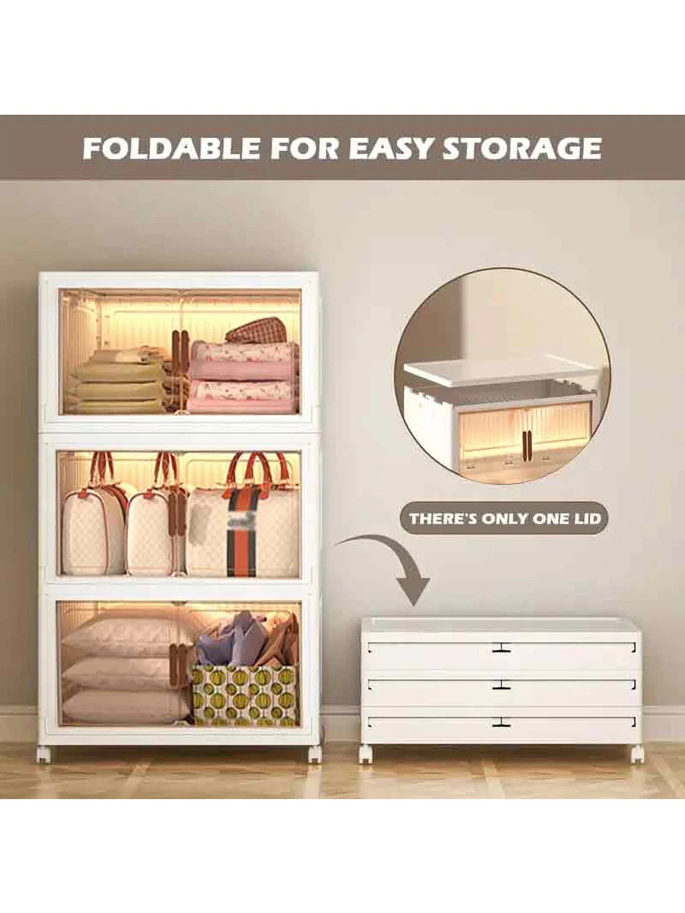 5 Tier Versatile 1-5 Tier Folding Storage Cabinet with Magnetic Doors - Dustproof, Waterproof for Clothes, Toys, Snacks