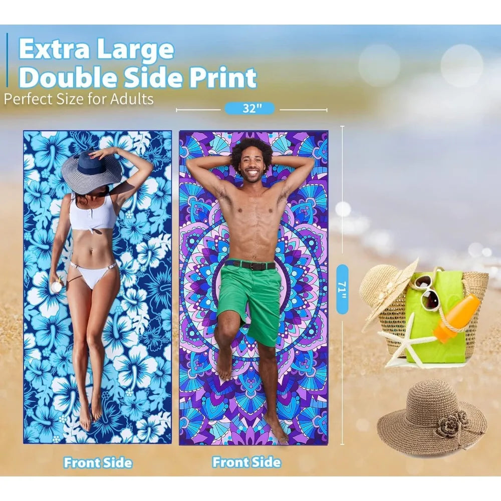 6 Pack Microfiber Thin Beach Towel Lightweight 71x32 Oversized Extra Large Sand Free Towels Quick Dry for Beach, Pool, Gym